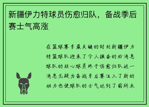 新疆伊力特球员伤愈归队，备战季后赛士气高涨